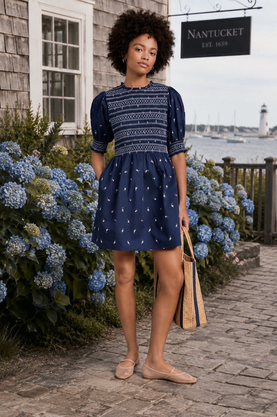 Hill House 100% Cotton NWT Blue The Vivi Nap Floral Poplin Mini Dress Size Large